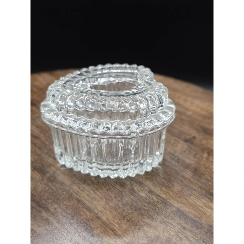 Vintage Homco Heart-Shaped Clear Glass Ring Trinket Box